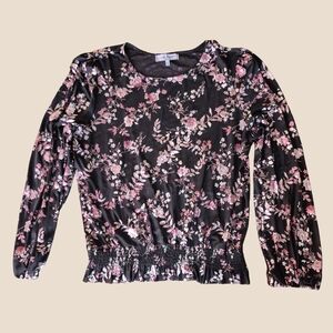 Almost Famous Black Top with Pink Floral Accents